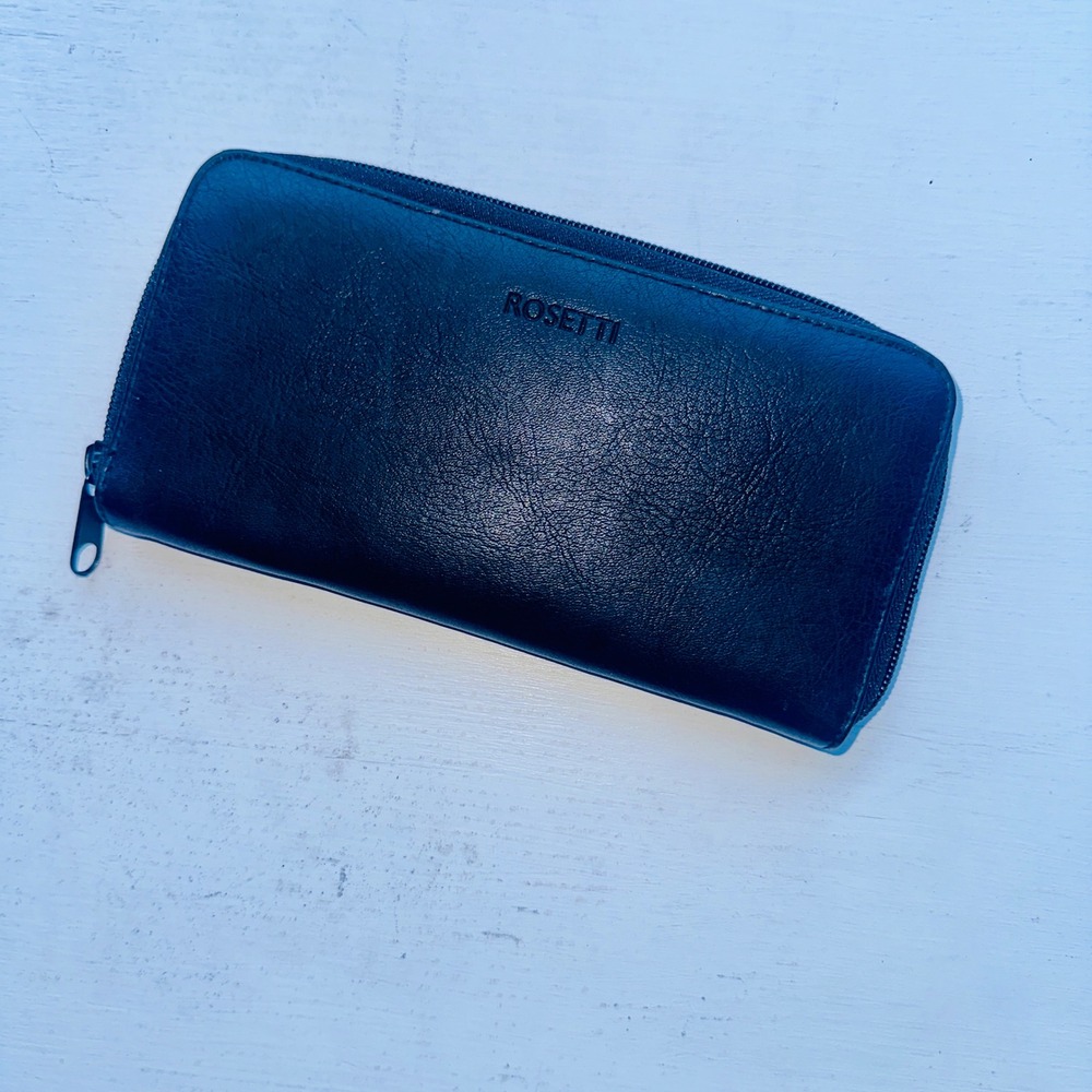 Rosetti Black Faux Leather Zip Around Continental Wallet Card Organizer